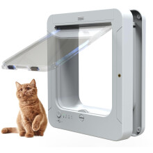 Cat Door Indoor Outdoor Microchip Cat Flap With 2 Sensor Collars And 1 Remote 7.7 x 8.3 White For Cat And Puppy