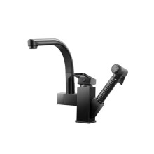 Kitchen Sink Faucet Black Finish With PullOut Bidet Spray, Hot/Cold Water Mixer, Rotatable Stainless Steel