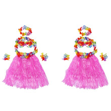 12er-Set Hawaii-Gras-Rock-Blumen-Hula-Lei-Armband-Girlanden-Kostüm – Rosa