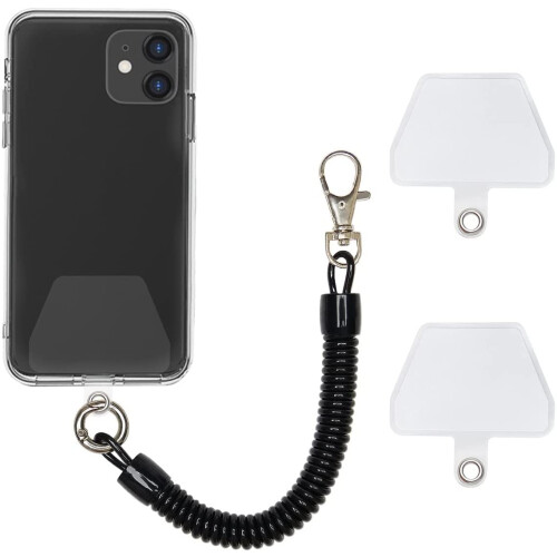 Sikkerhetsstropp for mobil / spiralstropp med karabiner, sort