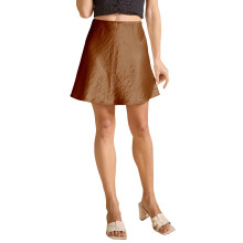 Women'S Elegant High Waist Ruffle Skirt Silky Satin Fishtail A- Skirts Brown S