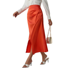 Rock für Damen, Hohe Taille, Seidensatin, Röcke mit Reißverschluss, Fischschwanz, Hüftrock Orange Farbe M
