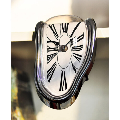 Melting Clock Surreal Wall Clock Silver Melted Desk Clock For Office Distorted Table Clock 2