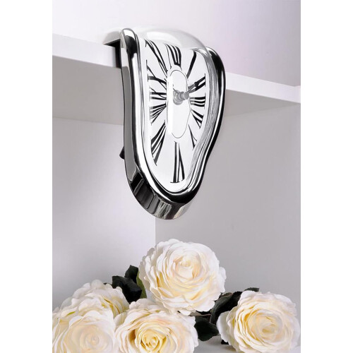 Melting Clock Surreal Wall Clock Silver Melted Desk Clock For Office Distorted Table Clock 1