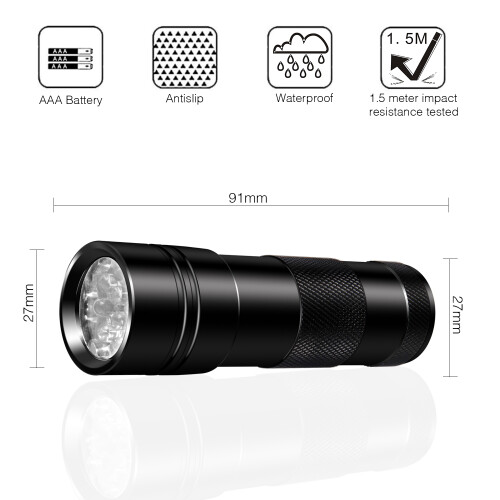 UV-Taschenlampe mit 12 LED-Perlen Schwarz 395 nm 2