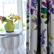 Purple Blue Flower Curtains Eyelet Bedroom And Living Room Floral Window Panels, 2 Panels, 66x84 Inches