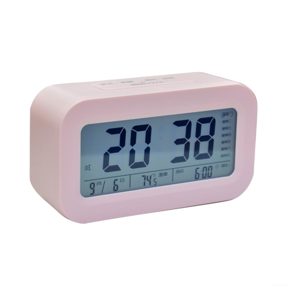 Digital Alarm Clock With Smart Night Voice Time, Triple Alarms, Temperature Display, Snooze, Home Office Light/Pink