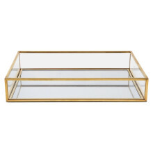 Retro FöRvaringsbricka Guld Rektangel Glas Makeup Organizer Bricka Desserttallrik Smycken Hem KöKsinredning(S)