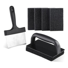 Kit de Limpieza de Plancha Estropajos de Superficie Plana con Raspador de Parrilla de 6 Pulgadas Almohadilla de Limpieza para Fregar la Plancha Sin
