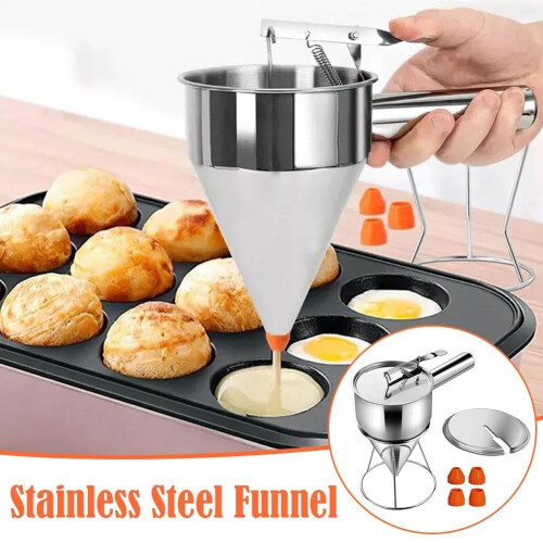 Stainless Steel Pancake Batter Dispenser with Handle for Precise Portion Control and Dessert Making 1