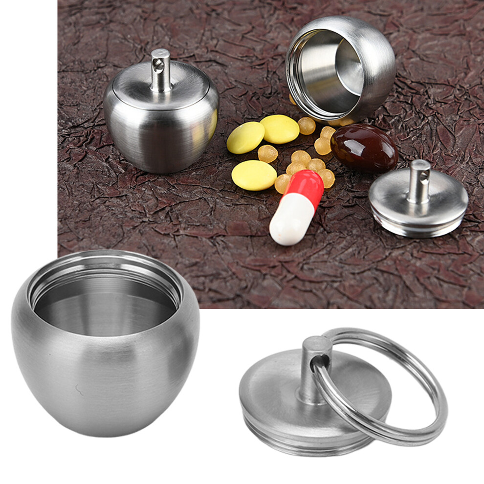 Exquisite Apple Mini Pill Container Stainless Steel 70mm Keychain