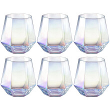 Whiskey Glasses Set of 6, 300ml Diamond Tilted Crystal Tumblers, Lead and Dishwasher Safe