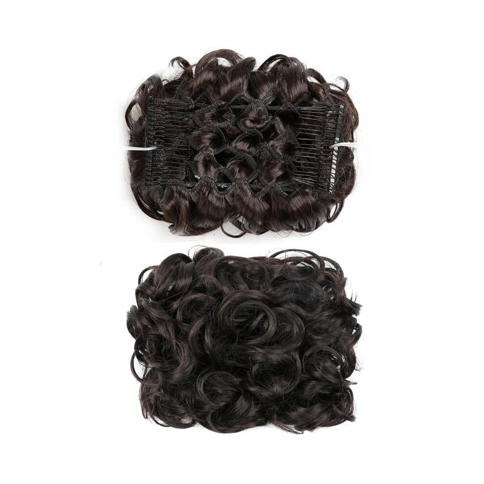 Unisex Hair Bun Extensions Synthetic Curly Updo With Comb Clips, Scrunchie Hairpiece, Chignon Ponytail For Women, Color