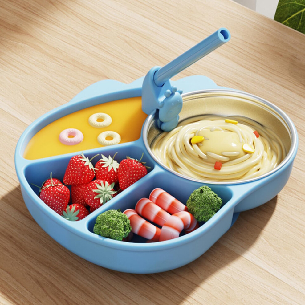 Silicone Baby Plate NonSlip Divided Plate With Suction Cups And Straw Stainless Bowl  Microwave Safe  Dishwasher Safe