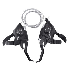 3x7 Speed Mountain Bike Shifters and Brake Lever Combo, Aluminum MTB Thumb Control Black