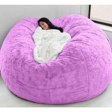 Large Velvet Bean Bag Chair Cover 7FT Purple Soft Fluffy Round Sofa Bed Cover No Filler