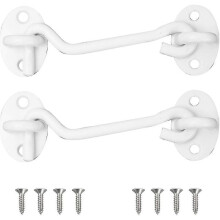 Set Of 2 Temptes Hooks (100 Mm, White), Stainless Steel Bolatus With Illet, For Door, Garage, Window, Cabin, Door - White 4 Inches