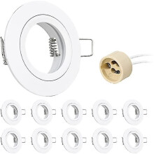 10x GU10 Recessed Spotlight Aluminum White, Round Extra Flat Ceiling Mounting Frame With Socket For LED