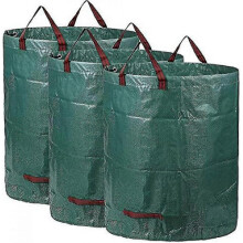 Set van 3 groene afvalzakken, 300 liter (hoogte 84 cm, diepte 67 cm), grote zakken met handvatten, waterdicht en duurzaam.