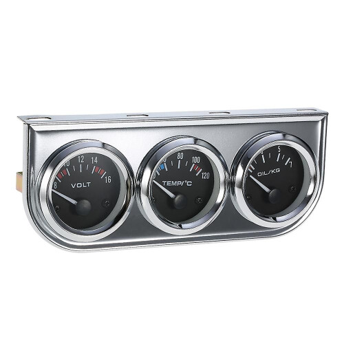 3-in-1 verchroomd meter set: oliedruk/watertemperatuur/voltmeter (52mm), voor auto/motor 2