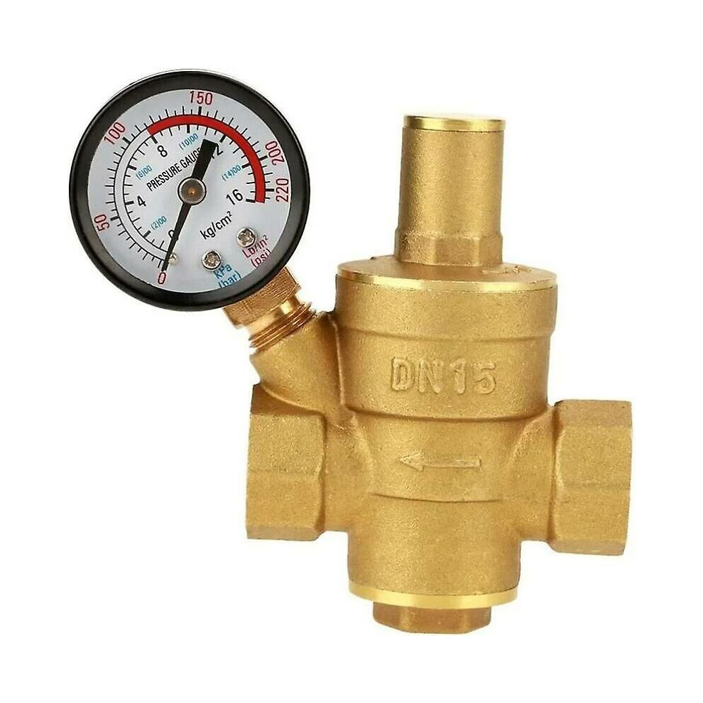 Water Pressure Reducer Dn15 Brass Adjustable Water Pressure Reducer With Pressure Gauge For Home Use1pcs 8432396807000