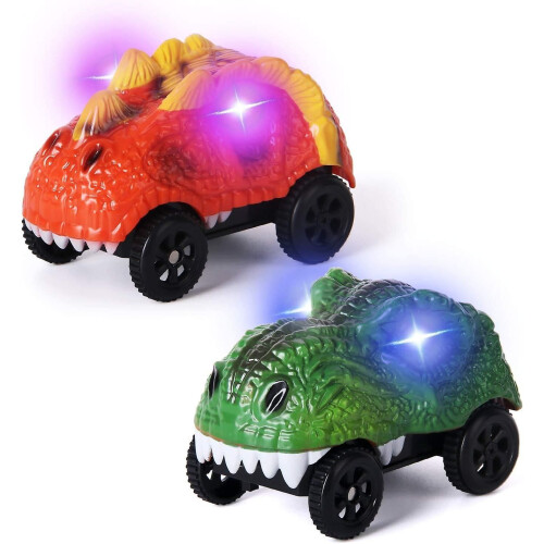 Replacement Track Car, 2-pack, Compatible with Most Tracks, LED Illuminated Dinosaur