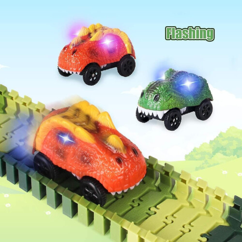 Replacement Track Car, 2-pack, Compatible with Most Tracks, LED Illuminated Dinosaur 2