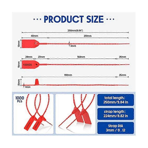 1000 numbered self-locking plastic cable ties with security seals 2