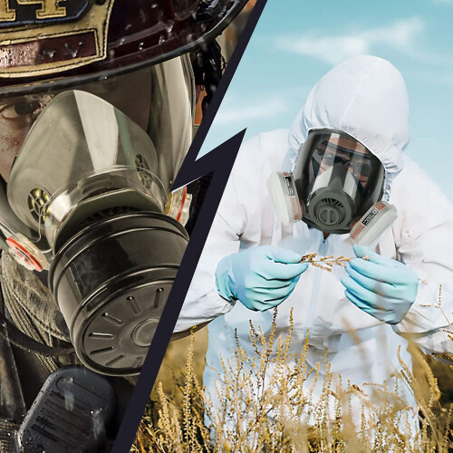 Full face mask, nuclear mask, and, with a 40mm activated carbon filter, reusable 2