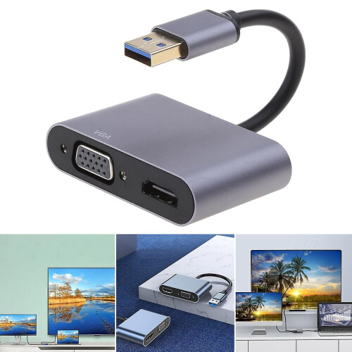 Προσαρμογέας USB σε HDMI, Μετατροπέας καλωδίου γραφικών βίντεο USB 3.0 σε HDMI 1080p VGA 1