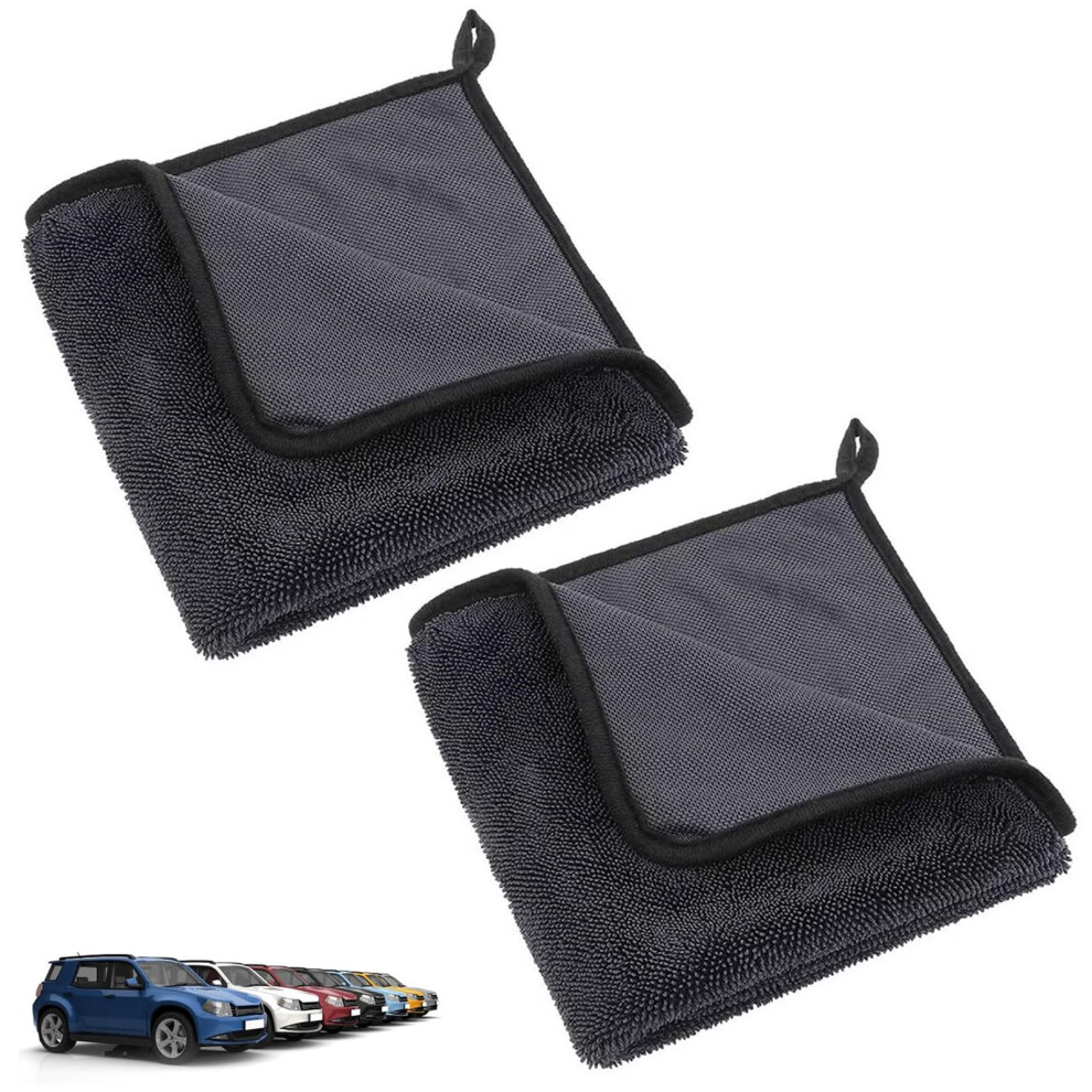 2Pcs Microfiber Cleaning Cloth 40X40cm Super Absorbent Car Drying Towel Doublesided Dark/Gray 9382693175793