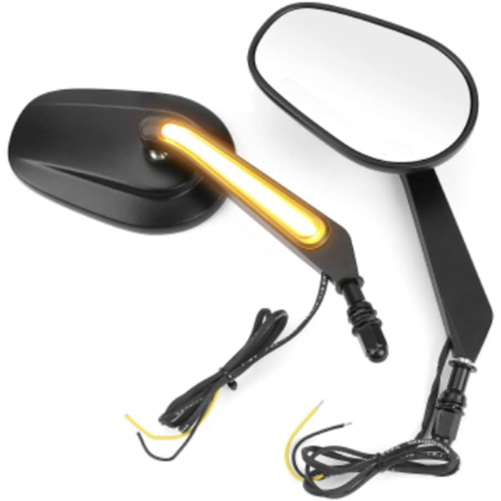2Pcs Motorcycle Rearview Side Mirrors With Led Turn Signals, Compatible With Harley-Davidson () Black/Silver 7057162701798