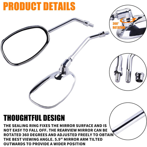 Universal 10mm/8mm Chrome Motorcycle Rearview Side Mirrors - Handle Bar End Mirrors 2