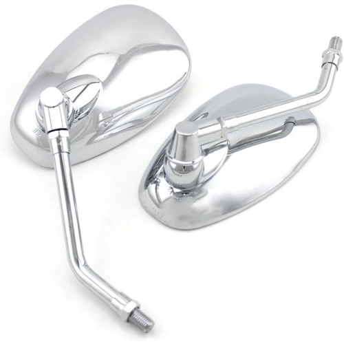 Silver OvalUniversal Chrome Motorcycle Mirrors, 10mm Rear View Side Mirrors Handle Bar End