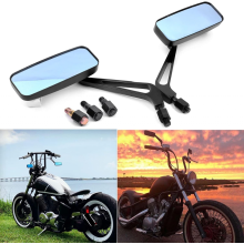 BlackBlack Motorcycle Rectangle Handlebar Rearview Mirrors, 8mm/10mm, For Harley Softail, Sportster, Chopper, Bobber
