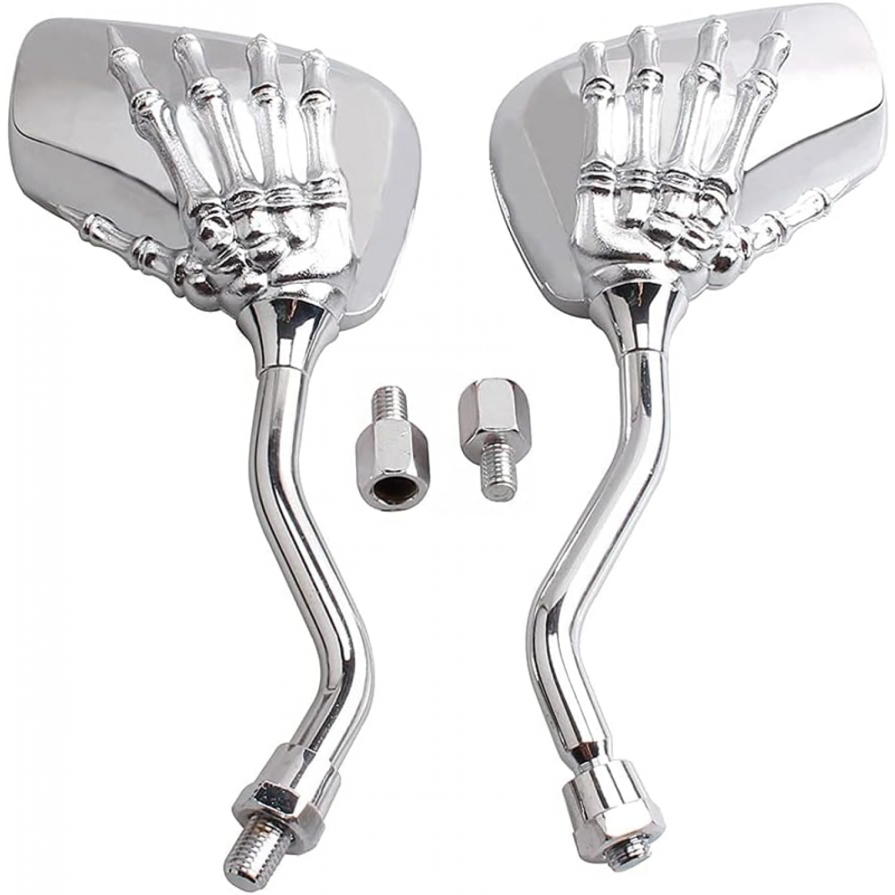 Silverpair Of Distinctive Skull Skeleton Hand Rearview Side Mirrors, 8Mm/10Mm, For Motorcycle Scooter Moped Bike Standard Bike (Red) Red 7057162702160