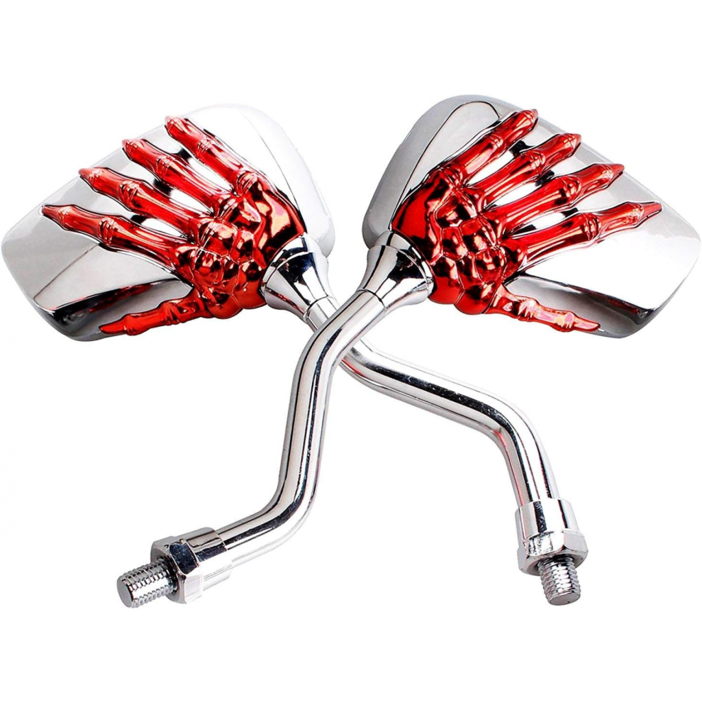 Pair Of Distinctive Skull Skeleton Hand Rearview Side Mirrors, 8Mm/10Mm, For Motorcycle Scooter Moped Bike Standard Bike (Red) Red 7057162702153