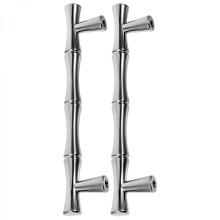 Poignée de porte en métal argenté (17,5 x 2,3 cm) en forme de phalange, avec revêtement en bambou. Lot de 2 en alliage de zinc.