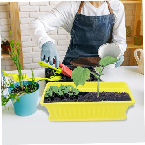 Large Rectangular Garden Planter Box with Multiple Drainage Holes for Indoor Outdoor Use Yellow 2