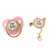 Baby Pacifier Bling I Love You Pattern Pink for 6-18 Months