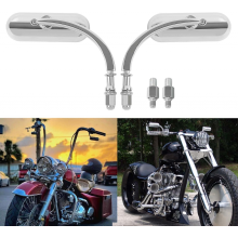 ChromeBlack 8mm 10mm Mini Oval Motorrad-Rückspiegel, kompatibel mit Dyna, Softail, Touring, Sportster 883, 1200, Electra Glide, Cruisern, Choppern