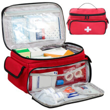 First Aid Bag - Large Capacity 11x7.5x6.3 Inch Medical Organizer with Handle & Multi-Compartments for Home Travel