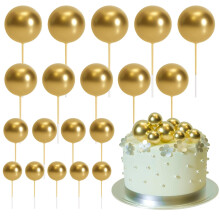 ASTARON 20 Pcs Gold Ball Cake Toppers Decorations - Mini Balloons Cake Topper Sticks for Wedding, Birthday, Baby Shower & More