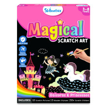 Skillmatics Scratch Art Book for Kids - Unicorns & Princesses, Craft Kits & Supplies, 30+ Scratch Stickers, Travel Toys, DIY Kit, Gifts for Girls & B