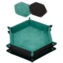 SIQUK 2 Pieces Dice Trays Hexagonal Dice Folding Tray PU Leather Velvet Holder for Table Games RPG DND (Black and Cyan)