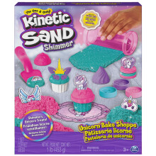 Kinetic Sand Shimmer, Unicorn Bake Shoppe Playset, 453g of Kinetic Sand (Shimmer Teal and Pink Neon), 8 Unicorn Tools, Sensory Toys for Kids Aged 3 a