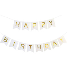 TOYVENTURES Happy Birthday Banner, Birthday Decorations Versatile, Beautiful, Swallowtail Bunting Flag Garland, Chic White (13 Pieces)