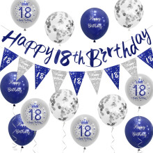 Boys 18th Birthday Decorations Blue Silver 18th Birthday Party Decorations Banner Bunting Kit Blue by Sheinly