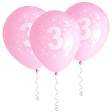 Cxryrzhe 11 Pcs Pink Latex Balloons for 3rd Birthday Party - 12" Number 3 Decorations for Girl Baby Shower, Wedding, Princess Anniversary Celebration