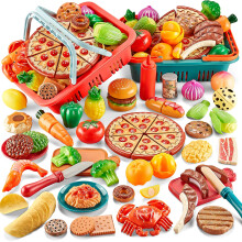 Play Food Sets for Kids Kitchen-80PC Pretend Food with 2 Kids Picnic Basket, Toy Food with Pizza Toy, Plastic Food Cutting Toys, Play Kitchen Accesso